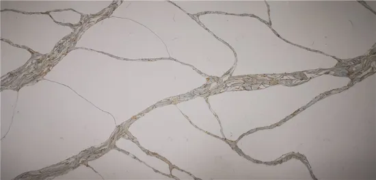 Book Matching Gold Calacatta Marble Look Quartz Slab for Countertop